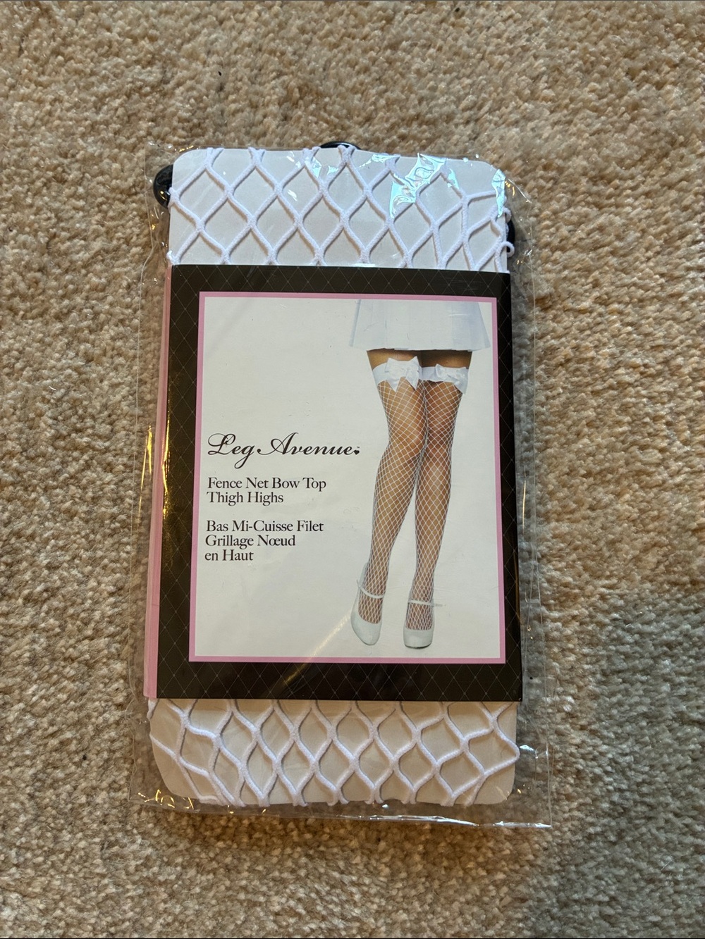 NWT Leg Avenue White Fence Net Thigh Highs with Bow Trim